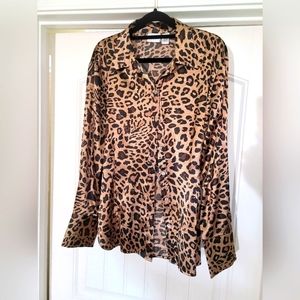 Chico's Shirt Womens 2 US Medium Leopard Print Long Sleeve Button Up Modal